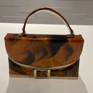 Vintage John Hort Handbag - Made in Canada Orange Brown Cream and gold tone